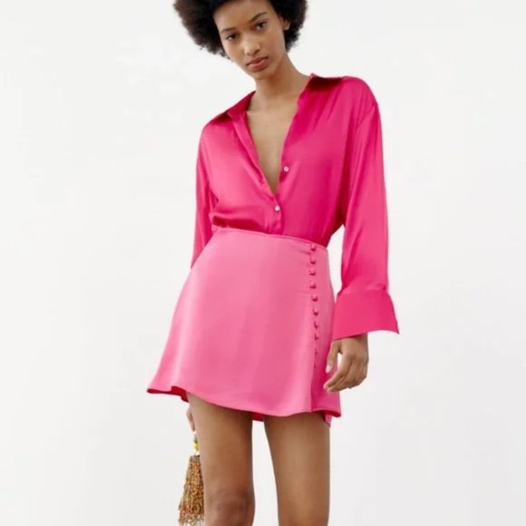 ZARA Buttoned Satin Skort - Picture 3 of 5